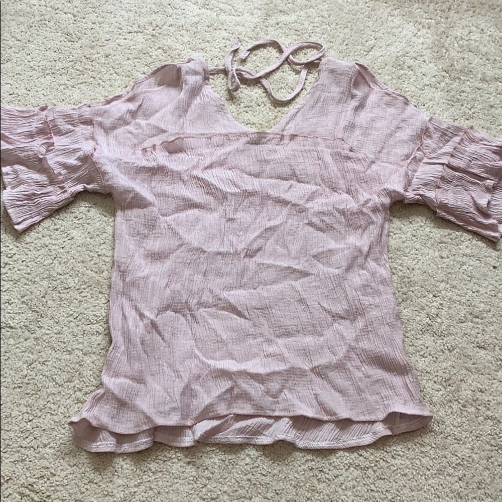 OPEN SHOULDER pink flowy blouse top